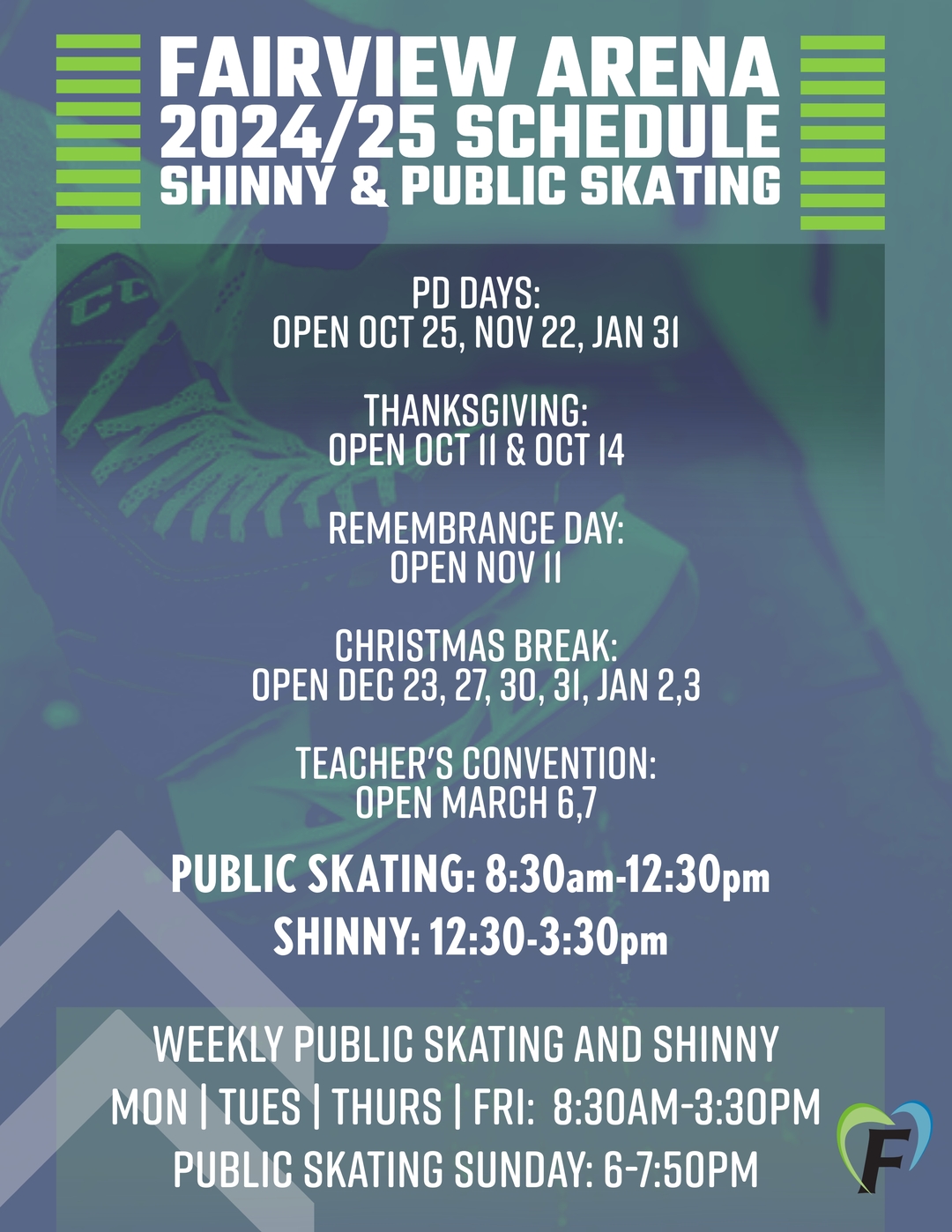 Fairview Shinny and Public Skating Schedule